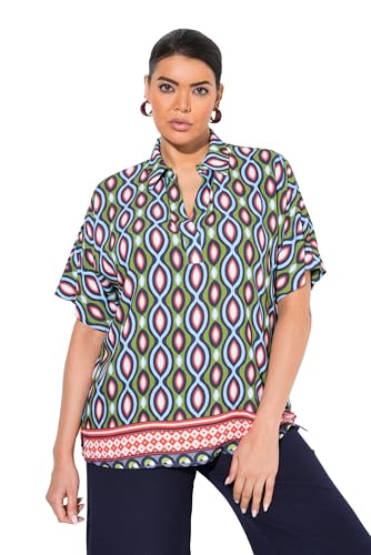 Ulla Popken Damen große Größen Übergrößen Plus Size Bluse, Schulterschlitz, Oversized, Hemdkragen, Halbarm grasgrün 62+ 839019420-62+ von Ulla Popken