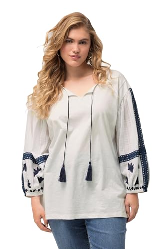 Ulla Popken Damen große Größen Übergrößen Plus Size Bluse, Stickerei, Tunika-Ausschnitt, Langarm von Ulla Popken