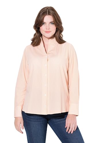 Ulla Popken Damen große Größen Übergrößen Plus Size Bluse, Streifen, Kelchkragen, Langarm apricot 50+ 823544648-50+ von Ulla Popken