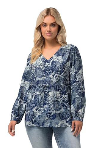 Ulla Popken Damen große Größen Übergrößen Plus Size Bluse, maritimer Druck, V-Ausschnitt, Halbarm Marine 46+ 825167133-46+ von Ulla Popken