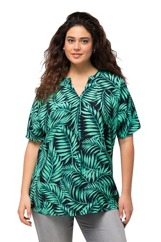 Ulla Popken Damen Bluse Mit Palmenprint Shirt, Marine, 46-48 EU von Ulla Popken