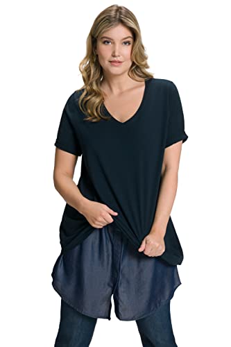 Ulla Popken Damen große Größen Übergrößen Plus Size Blusen-Verlängerung, A-Linie, Elastikbund, Lyocell Blue Denim 46+ 809053902-46+ von Ulla Popken