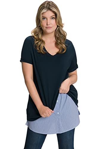 Ulla Popken Damen große Größen Übergrößen Plus Size Blusen-Verlängerung, Streifen, A-Linie, Knopfleiste hellblau 46+ 809049707-46+ von Ulla Popken