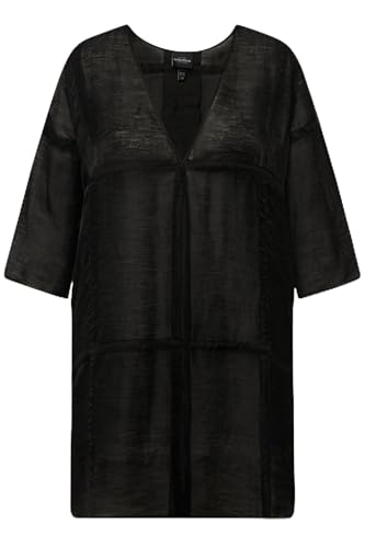 Ulla Popken Damen große Größen Übergrößen Plus Size Blusenjacke, Leinenmix, A-Linie, V-Ausschnitt, 3/4-Arm schwarz 50+ 829542130-50+ von Ulla Popken
