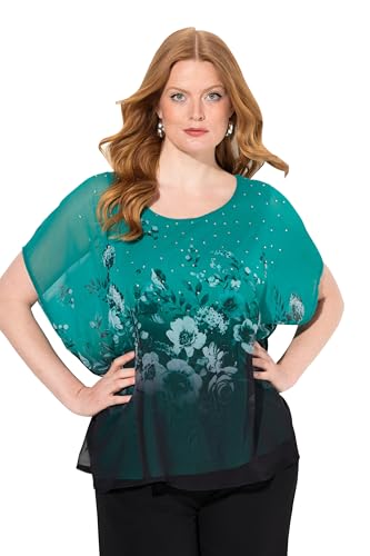 Ulla Popken Damen große Größen Übergrößen Plus Size Blusenshirt, Oversized, Chiffon mit Blüte, Jersey grünblau 54+ 831611460-54+ von Ulla Popken