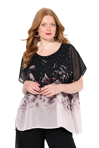 Ulla Popken Damen große Größen Übergrößen Plus Size Blusenshirt, Oversized, Chiffon mit Blüte, Jersey schwarz 50+ 831611100-50+ von Ulla Popken