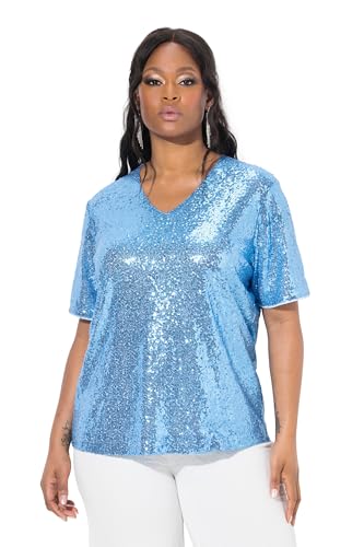 Ulla Popken Damen große Größen Übergrößen Plus Size Blusenshirt, Pailletten, V-Ausschnitt, Halbarm lichtblau 42+ 836140720-42+ von Ulla Popken