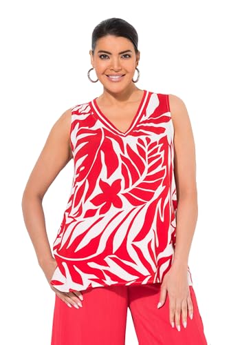 Ulla Popken Damen große Größen Übergrößen Plus Size Blusentop, Blätter, A-Linie, V-Ausschnitt, ärmellos neon rot 46+ 839122520-46+ Ulla Popken Damen große Größen Übergrößen Plus Size Blusentop, Blätter, A-Linie, V-Ausschnitt, ärmellos neon rot 46+ 839122520-46+ von Ulla Popken