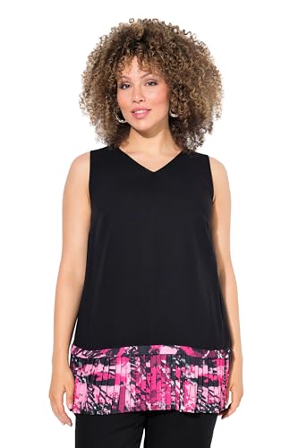 Ulla Popken Damen große Größen Übergrößen Plus Size Blusentop, Plissee-Saum, A-Linie, V-Ausschnitt, ärmellos schwarz 54+ 834984100-54+ von Ulla Popken