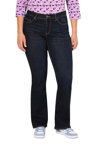 Ulla Popken Damen große Größen Übergrößen Plus Size Bootcut-Jeans Marie, weites Bein, 5-Pocket-Schnitt Dark Blue Denim 58 830077905-58 von Ulla Popken