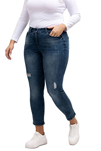 Ulla Popken Damen große Größen Übergrößen Plus Size Boyfriend-Jeans, Destroy-Effekte, 5-Pocket-Form Dark Blue Denim 112 803024903-112 von Ulla Popken