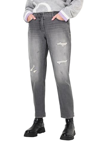 Ulla Popken Damen große Größen Übergrößen Plus Size Boyfriend-Jeans, Destroy-Effekte, Stretch, 5-Pocket-Schnitt dunkelgrau Denim 48 830539906-48 von Ulla Popken
