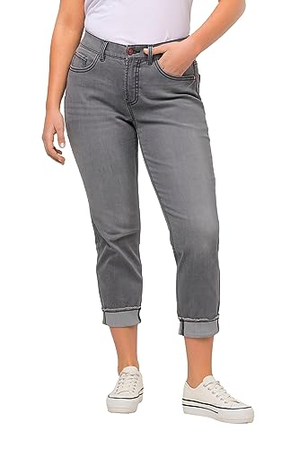 Ulla Popken Damen große Größen Übergrößen Plus Size Boyfriend-Jeans, Fransensaum, Leo-Details, recycelt Grey Denim 42 822208905-42 von Ulla Popken