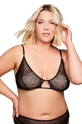Ulla Popken Damen große Größen Übergrößen Plus Size Bralette, Leo Spitze und Mesh schwarz 54+ 820116100-54+ von Ulla Popken