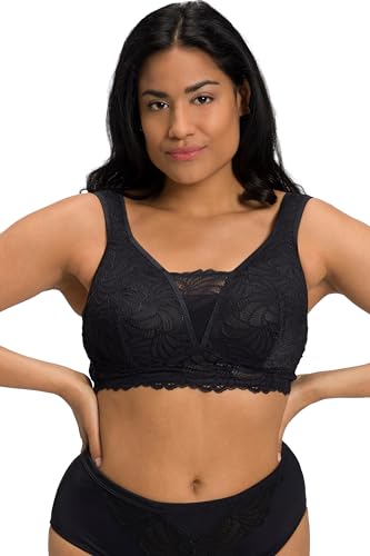 Ulla Popken Damen große Größen Übergrößen Plus Size Bralette, Spitze, ohne Bügel, Cup B - F schwarz 100D 810224100-100D von Ulla Popken