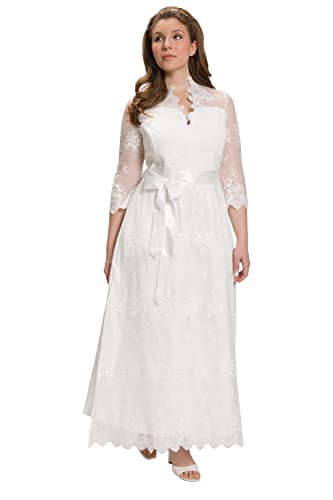 Ulla Popken Damen große Größen Übergrößen Plus Size Braut-Dirndl, Spitze, Stehkragen, 3/4-Ärmel, Brautkleid Offwhite 44 808935200-44 von Ulla Popken