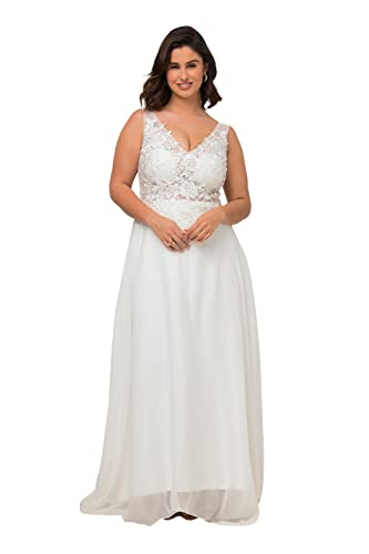 Ulla Popken Damen große Größen Übergrößen Plus Size Brautkleid, A-Linie, Schleppe, V-Ausschnitt, ärmellos Offwhite 46 818294200-46 von Ulla Popken