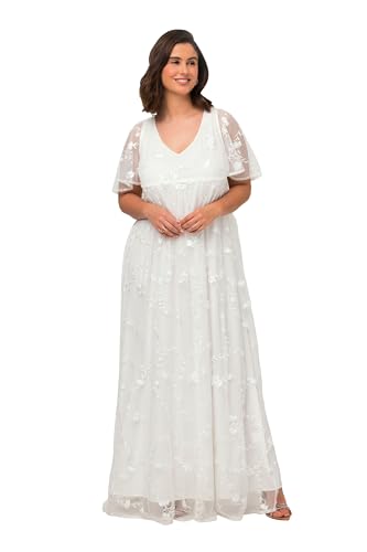 Ulla Popken Damen große Größen Übergrößen Plus Size Brautkleid, Stickerei, Empirenaht, V-Ausschnitt, 3/4-Arm Offwhite 46 817154200-46 von Ulla Popken