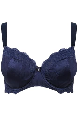 Ulla Popken Damen große Größen Übergrößen Plus Size Bügel-BH, ohne Softcups, Satin, Spitze, Cup C - F Nachtblau 100E 830416139-100E von Ulla Popken