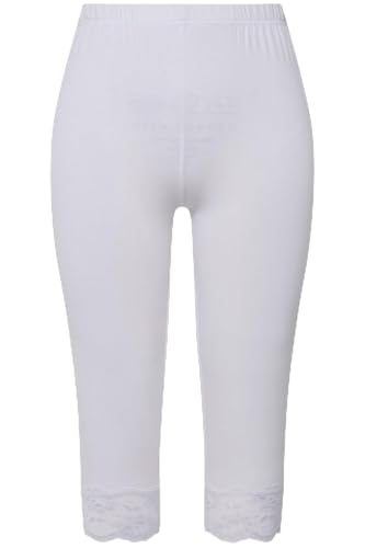 Ulla Popken Damen Capri, elastischer Spitzensaum Hosen, schneeweiß, 32W x 32L von Ulla Popken