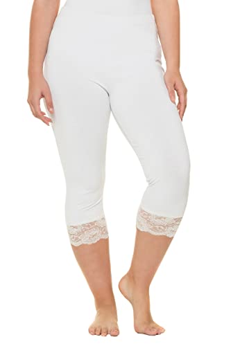 Ulla Popken Damen Capri, elastischer Spitzensaum Hosen, schneeweiß, 50W / 32L von Ulla Popken