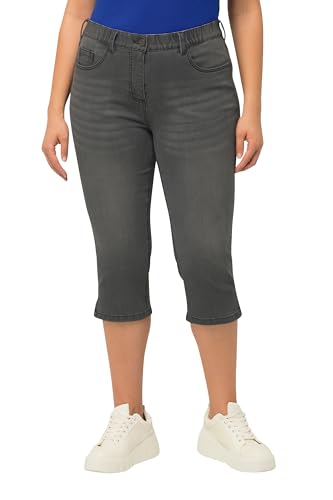 Ulla Popken Damen Capri Jeans Sarah, schmale 5-Pocket-Form, Saumschlitz Hosen, Hellgrau Denim, W40 / L32 von Ulla Popken