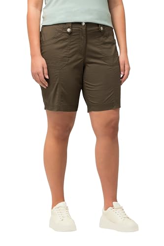 Ulla Popken Damen große Größen Übergrößen Plus Size Cargo-Bermuda, Komfortbund, 4-Pocket-Schnitt Khaki 62 818455448-62 von Ulla Popken
