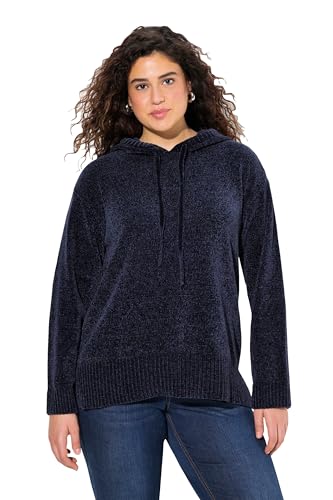 Ulla Popken Damen große Größen Übergrößen Plus Size Chenille-Hoodie, Kapuze, Kordel, Langarm Marine 54+ 833068130-54+ von Ulla Popken
