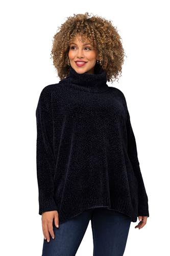 Ulla Popken Damen große Größen Übergrößen Plus Size Chenille-Pullover, Oversized, Stehkragen, Langarm Marine 54+ 810312130-54+ von Ulla Popken