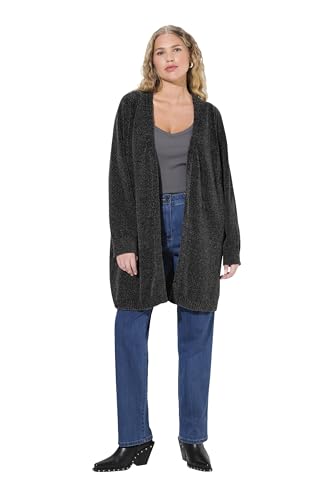 Ulla Popken Damen große Größen Übergrößen Plus Size Chenille-Strickjacke, Oversized, V-Ausschnitt, offene Form Graphitgrau 46+ 824019110-46+ von Ulla Popken