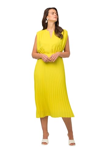 Ulla Popken Damen große Größen Übergrößen Plus Size Chiffon-Midikleid, plissiert, V-Ausschnitt, ärmellos butterblume 48 817114605-48 von Ulla Popken