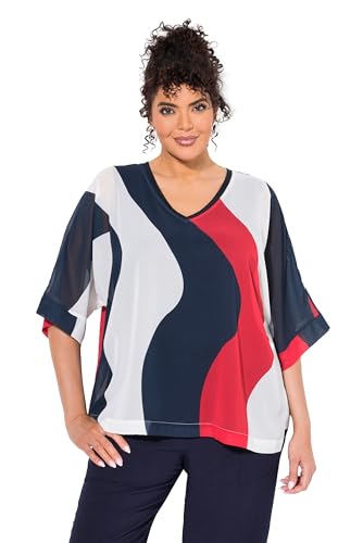Ulla Popken Damen große Größen Übergrößen Plus Size Chiffon-Tunika, doppellagig, V-Ausschnitt, 3/4-Arm Marine 62+ 837606770-62+ von Ulla Popken