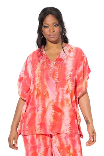 Ulla Popken Damen große Größen Übergrößen Plus Size Chiffonbluse, Feder, doppellagig, V-Ausschnitt, Halbarm Koralle 46+ 836087506-46+ von Ulla Popken