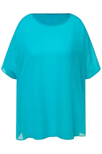 Ulla Popken Damen große Größen Übergrößen Plus Size Chiffonbluse, Oversized, Rundhals, Halbarm tiefes Aqua 58-64 825815740-3+ von Ulla Popken