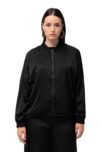 Ulla Popken Damen große Größen Übergrößen Plus Size Collegejacke, Satin, Rippsaum, Collegekragen schwarz 46+ 825130100-46+ von Ulla Popken