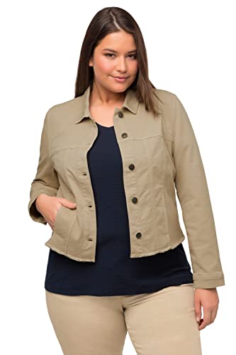 Ulla Popken Damen große Größen Übergrößen Plus Size Color-Jeansjacke, Fransensaum, Oversized, Biobaumwolle sanftes gelb 50+ 813643306-50+ von Ulla Popken