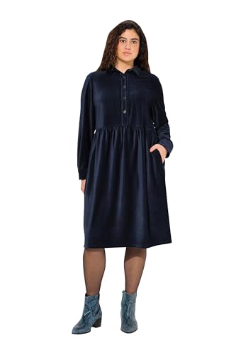 Ulla Popken Damen große Größen Übergrößen Plus Size Cordkleid, Oversized, Hemdkragen, Puffärmel, Langarm Marine 54+ 831745130-54+ von Ulla Popken