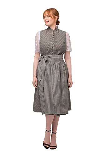 Ulla Popken Damen große Größen Übergrößen Plus Size Dirndl, Biesen, Schmuckknöpfe, Stehkragen, ärmellos Grey Taupe 50 819259378-50 von Ulla Popken