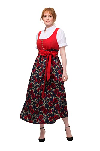 Ulla Popken Damen große Größen Übergrößen Plus Size Dirndl, Blüten, Bindeband, Carree-Ausschnitt, ärmellos Salsa 48 819066530-48 von Ulla Popken