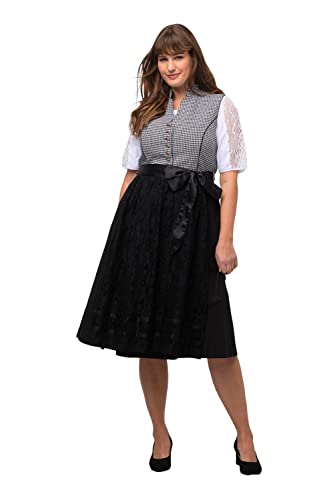 Ulla Popken Damen große Größen Übergrößen Plus Size Dirndl, Hahnentrittmuster, V-Ausschnitt, ärmellos schwarz 42 819261130-42 von Ulla Popken