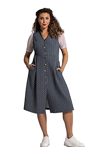 Ulla Popken Damen große Größen Übergrößen Plus Size Dirndl, Jacquard-Rauten, Herzknöpfe, ärmellos Marine 52 797258130-52 von Ulla Popken