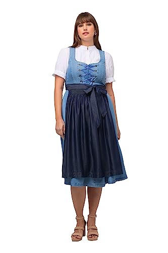 Ulla Popken Damen große Größen Übergrößen Plus Size Dirndl, Lyocell, 2 Schürzen, Carree-Ausschnitt, ärmellos Blue Denim 52 819421902-52 von Ulla Popken