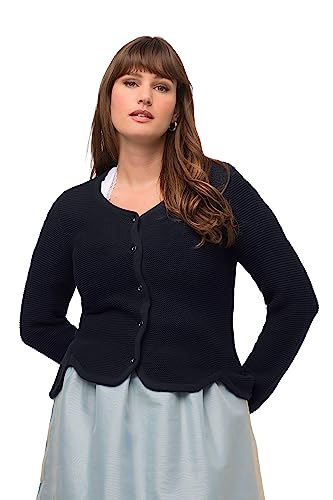 Ulla Popken Damen große Größen Übergrößen Plus Size Dirndl-Strickjacke, tailliert, Rundhals, Bogensaum Marine 46 818978130-46 von Ulla Popken