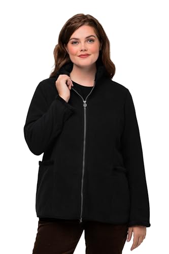 Ulla Popken Damen große Größen Übergrößen Plus Size Fleece-Janker, Teddyplüsch, Stickerei, Stehkragen schwarz 46+ 823906100-46+ von Ulla Popken