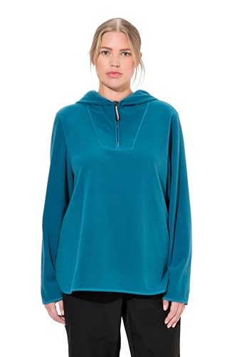 Ulla Popken Damen große Größen Übergrößen Plus Size Fleece-Troyer, kurz, Oversized, Kapuze, Langarm, recycelt Dunkles Petrol 58+ 834626751-58+ von Ulla Popken