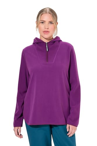 Ulla Popken Damen große Größen Übergrößen Plus Size Fleece-Troyer, kurz, Oversized, Kapuze, Langarm, recycelt aubergine 62+ 834626838-62+ von Ulla Popken
