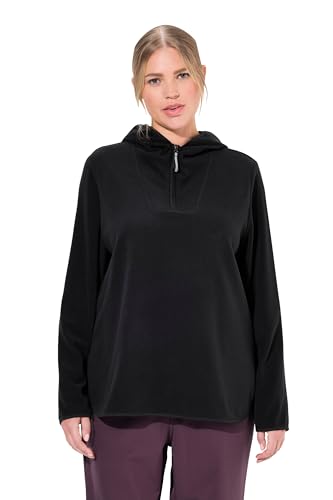 Ulla Popken Damen große Größen Übergrößen Plus Size Fleece-Troyer, kurz, Oversized, Kapuze, Langarm, recycelt schwarz 54+ 834626100-54+ von Ulla Popken