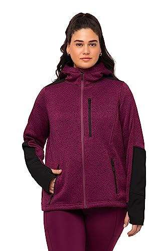 Ulla Popken Damen große Größen Übergrößen Plus Size Fleecejacke, Reflektordruck, Kapuze, Daumenloch Brombeere 54+ 807800817-54+ von Ulla Popken