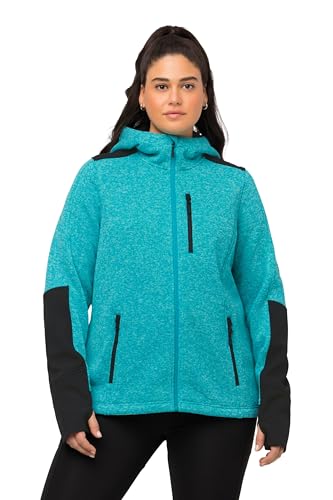 Ulla Popken Damen große Größen Übergrößen Plus Size Fleecejacke, Reflektordruck, Kapuze, Daumenloch aquamarin 46+ 807800703-46+ von Ulla Popken