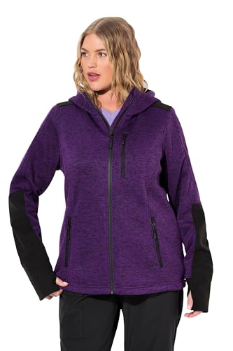Ulla Popken Damen große Größen Übergrößen Plus Size Fleecejacke, Reflektordruck, Kapuze, Daumenloch dunkle Pflaume 50+ 807800845-50+ von Ulla Popken